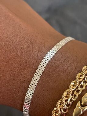 New 925 Italy Sterling Silver Multi-Strand Mesh Bracelet 8”